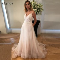 boho wedding dress 2019 appliqued with flowers tulle a line sexy backless beach bride dress wedding gown free shipping