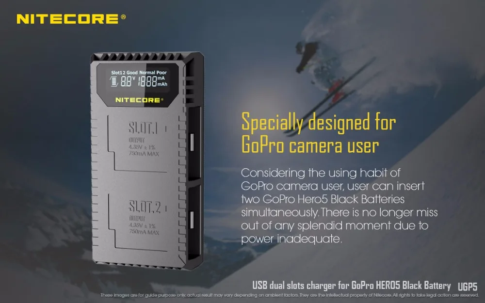 Nitecore UGP5 двойной слот цифровой зарядное устройство для GoPro Hero5 черный аккумулятор
