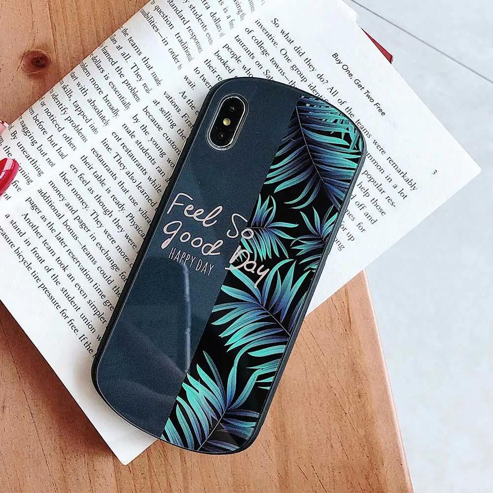 KISSCASE Leaf Pattern Phone Case For iPhone X XR XS MAX 7 PlusTempered Glass Back Cover 6 6S Plus 8 Matte |