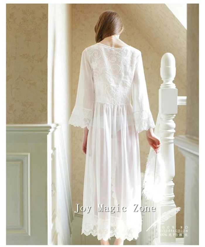 yomrzl new arrival summer sexy lace woman's robe, white lace chiffon sleepwear, princess nightgown L175
