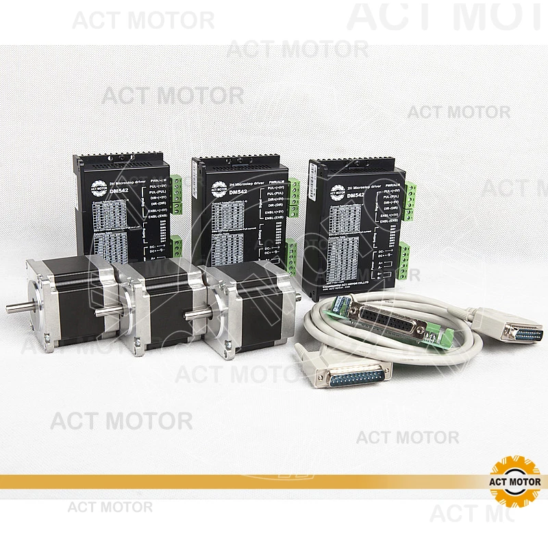 

ACT Motor 3 шт. шаговый двигатель Nema23 23HS6620B двойной вал 185 унции 56 мм 2A 6-lead + 3 драйвера DM542 4.2A 50 в резка металла фрезерование