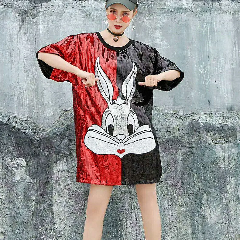 Популярный Стиль Новинка лета 2019 женская одежда с блестками из мультфильма