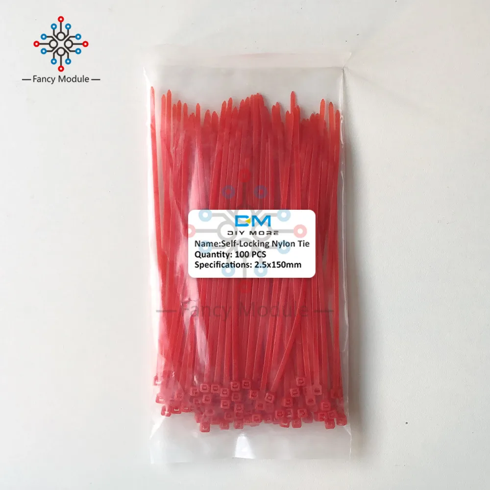 Red 100 шт красочные нейлоновые кабельные маркерные стяжки, этикетки провода ремни, самоблокирующийся пластиковый нейлоновый кабель, 12 цветов 2,5*150 мм - Цвет: Red