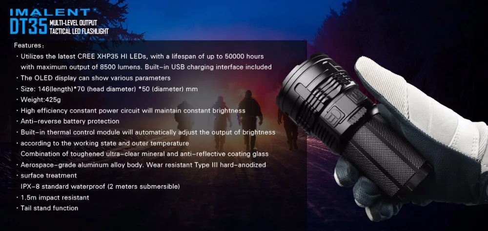 IMALENT DT35 USB Перезаряжаемый светодиодный фонарик CREE XHP35 с яркими люменами тактический фонарь 18650 литий-ионная аккумуляторная батарея