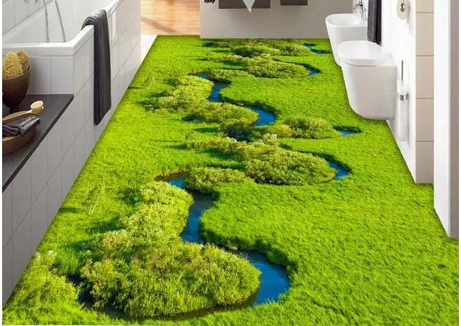 

3d ПВХ напольное покрытие на заказ настенная бумага трава река водно-болотная вода 3 d напольное покрытие для ванной Настенные фотообои для с...