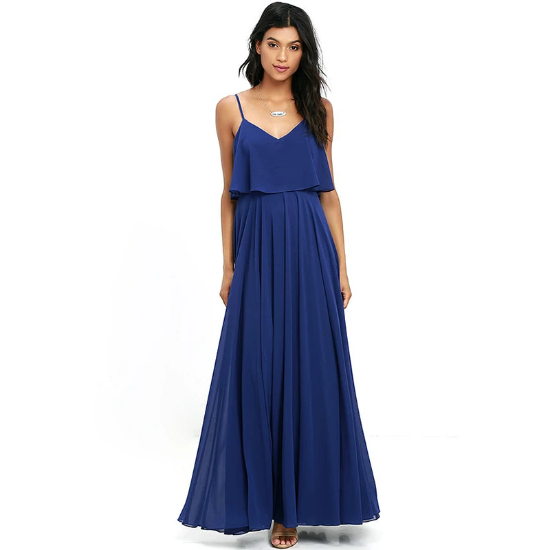 Женское шифоновое платье на бретелях спагетти без рукавов|sexy long dress|plunge neck dresslong