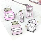 Симпатичный розовый будильник МЕЧТА ЛЮБОВЬ бутылка брошь мультфильм фиксация волшебное зелье MP3 музыка эмаль булавки джинсовая рубашка значок Девушки Подарки