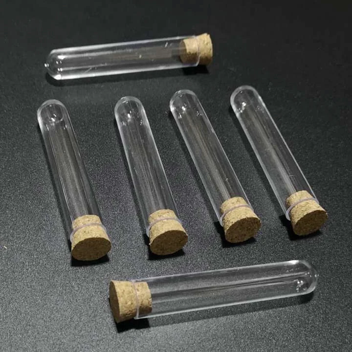 

Free shipping 200pcs/lot 12x75mm Hard Plastic test tubes with cork stopper for kind shcools/university experiments