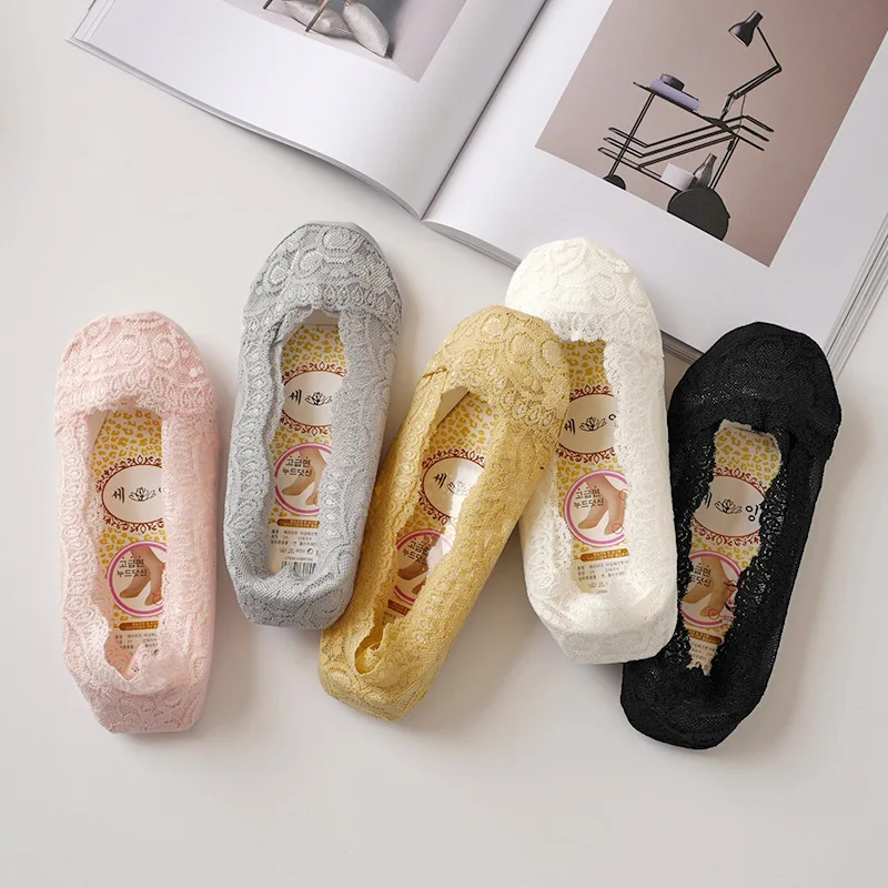 Women Shallow Sock Cotton Antiskid Invisible Liner No Show Peds Low Cut Lace Stock | Женская одежда