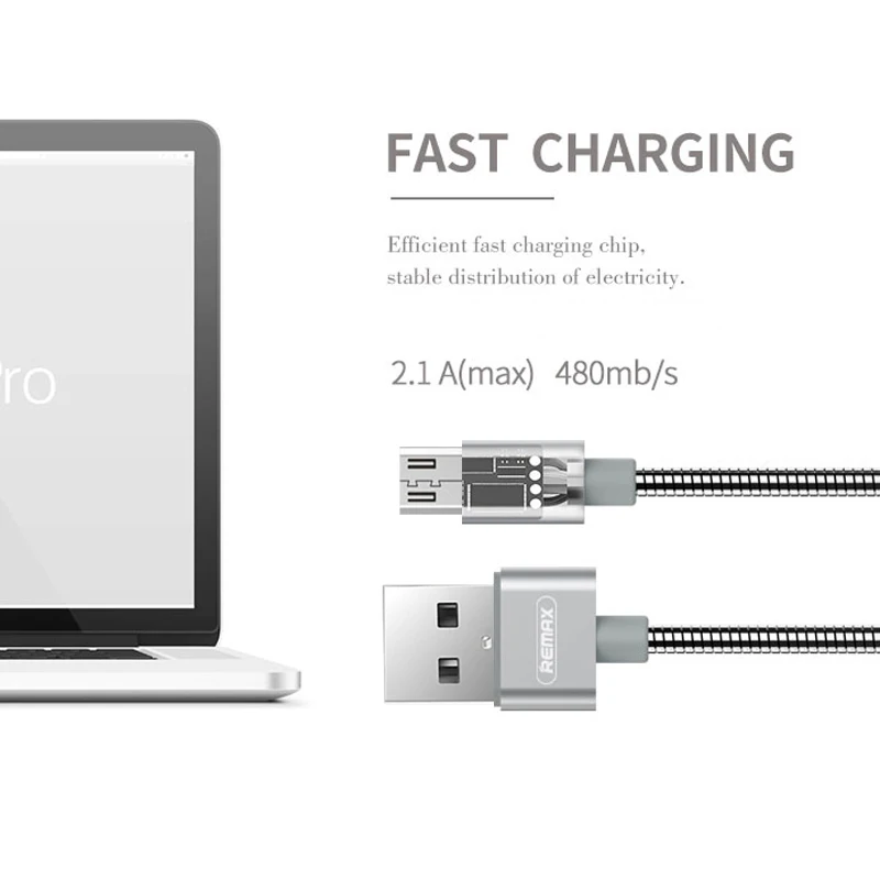 Металлический пружинный Micro USB кабель Remax для синхронизации данных samsung Xiaomi huawei 2 1