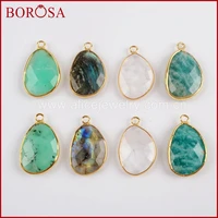 borosa 5pcs mango shape gold color multi kind stone faceted charm druzy pendant for jewelry making diy 2018 new g1558