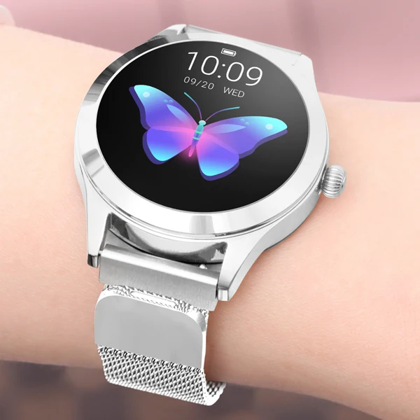 Silver metal MAFAM KW10 Смарт-часы для женщин IP68 Водонепроницаемый мониторинг сердечного ритма Bluetooth для Android IOS фитнес-браслет умные часы - Цвет: Silver metal