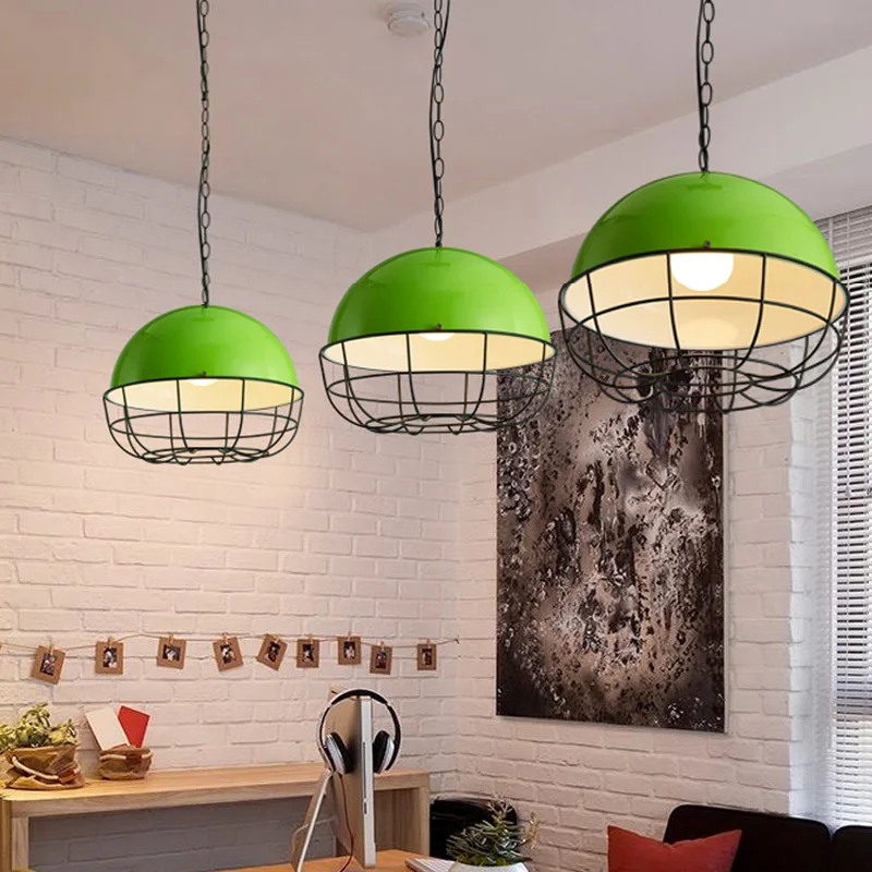 Goedkoop Vintage Opknoping Lamp E27 Ijzer Lampen Bar Art Suspension Armatuur Indoor LED Hanglampen Groen Ijzer Lampenkap Hanglamp