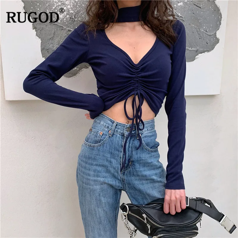 Женская блузка RUGOD тонкая Длинная с глубоким треугольным вырезом стиль инстаграм