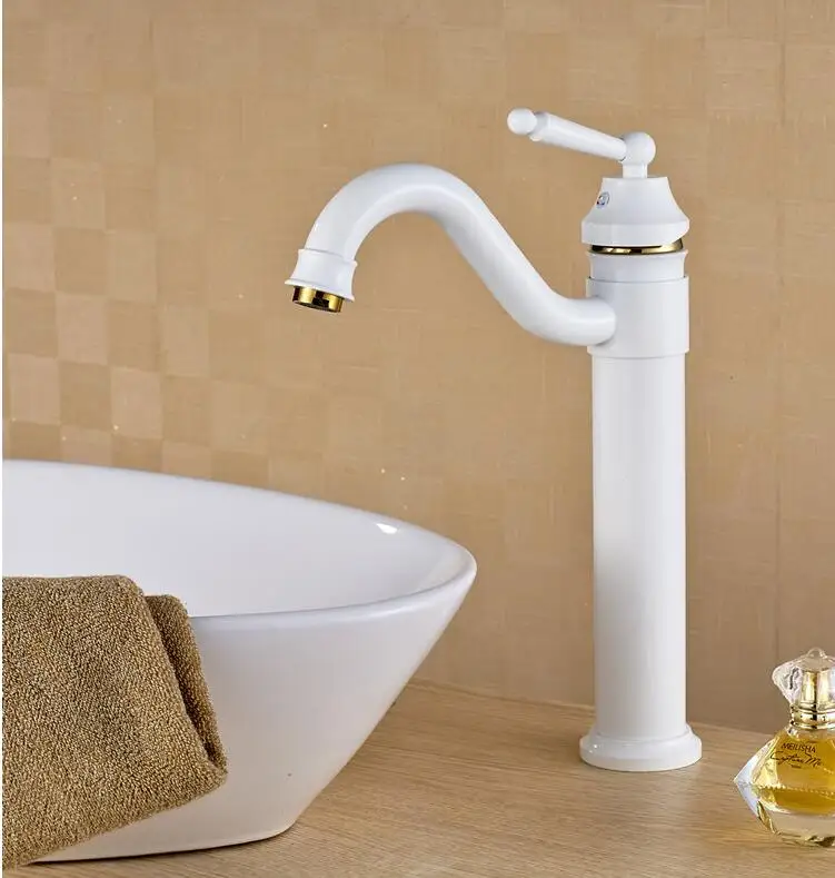 

Free Shipping White and Gold Basin faucet Brass Swivel Sinks Faucet new arrivals 360 degree rotating Kitchen faucet
