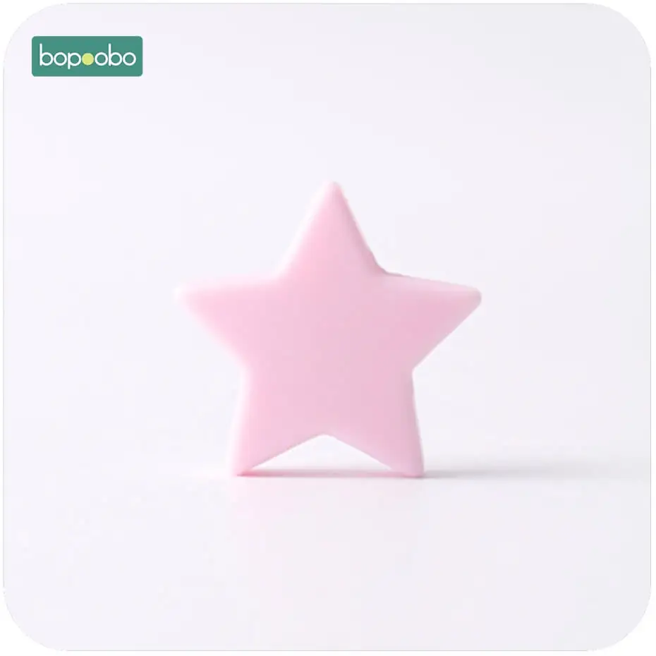 Candy Pink Star Bopoobo 10 шт., 23 мм, разноцветный силиконовый Прорезыватель со звездами, без бисфенола, сделай сам, аксессуары для детей, силиконовые бусины, Детские Прорезыватели, игрушка - Цвет: Candy Pink Star