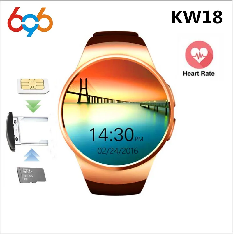 696 KW18 Смарт-часы полностью округлые Android/IOS bluetooth Reloj inteligente Sim карта монитор