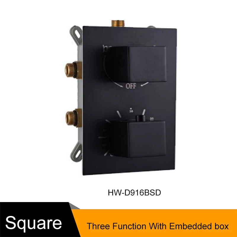 B Square 3 Function Твердая латунь клапан скрывал термостат отделкой с двумя или тремя Функция Управление матовый черный Термостатический смеситель для душа - Цвет: B Square 3 Function