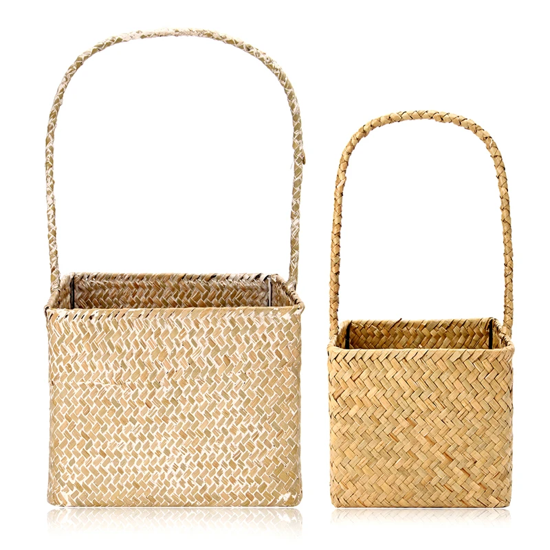 Тканые Seagrass Tote Органайзер ручка корзина для растений сад цветок растение ручной