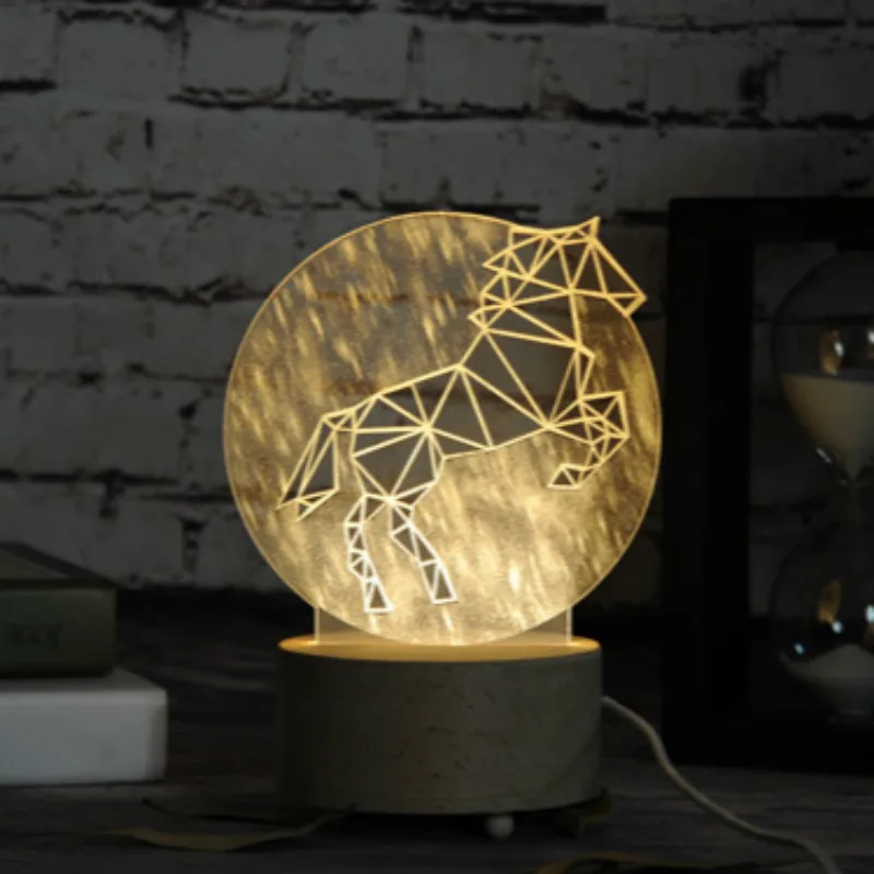 Веселая круглая 3D Светодиодная лампа деревянная база с музыкальной коробкой