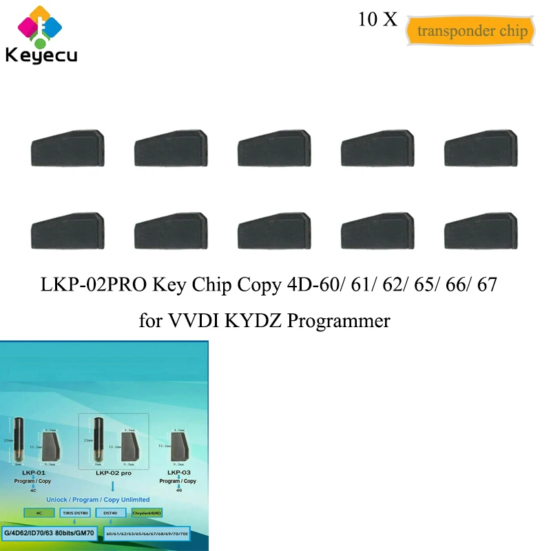 

KEYECU 10 шт./лот LKP-02PRO дистанционный Автомобильный ключ транспондер чип копия 4D-60/ 61/ 62/ 65/66/67 используется для VVDI KYDZ программиста