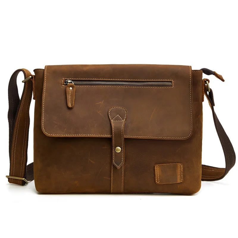 

Nesitu High Quality A4 Vintage Brown Thick Durable Crazy Horse Leather Men Messenger Bag Genuine Leather Male Shoulder Bag M6352