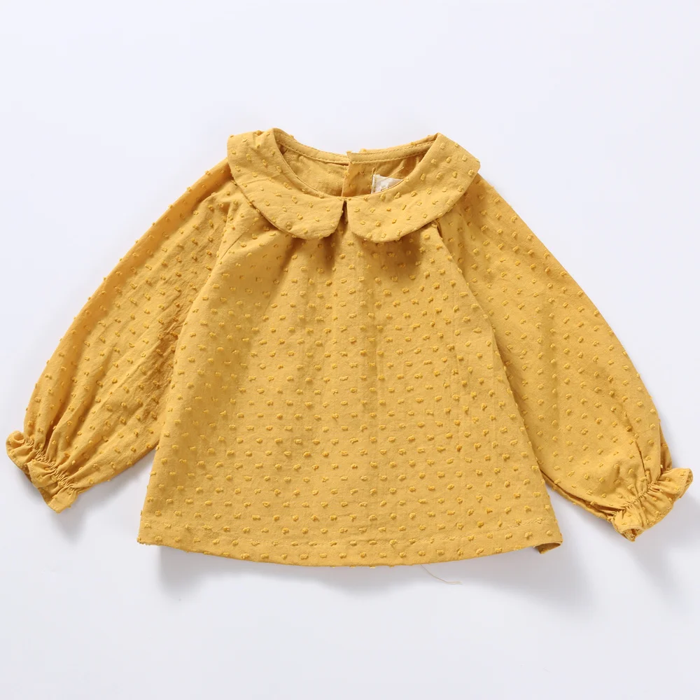 

New Spring Autumn Girls Dobby Shirts Baby Girls Doll Collar Shirts Children's Girls Cotton Blouses Tops 0-3Y