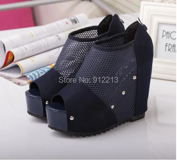 ujty3 2014 summer new flat Roman sandals fish head high-heeled shoes thick crust slope with waterproof mesh | Обувь
