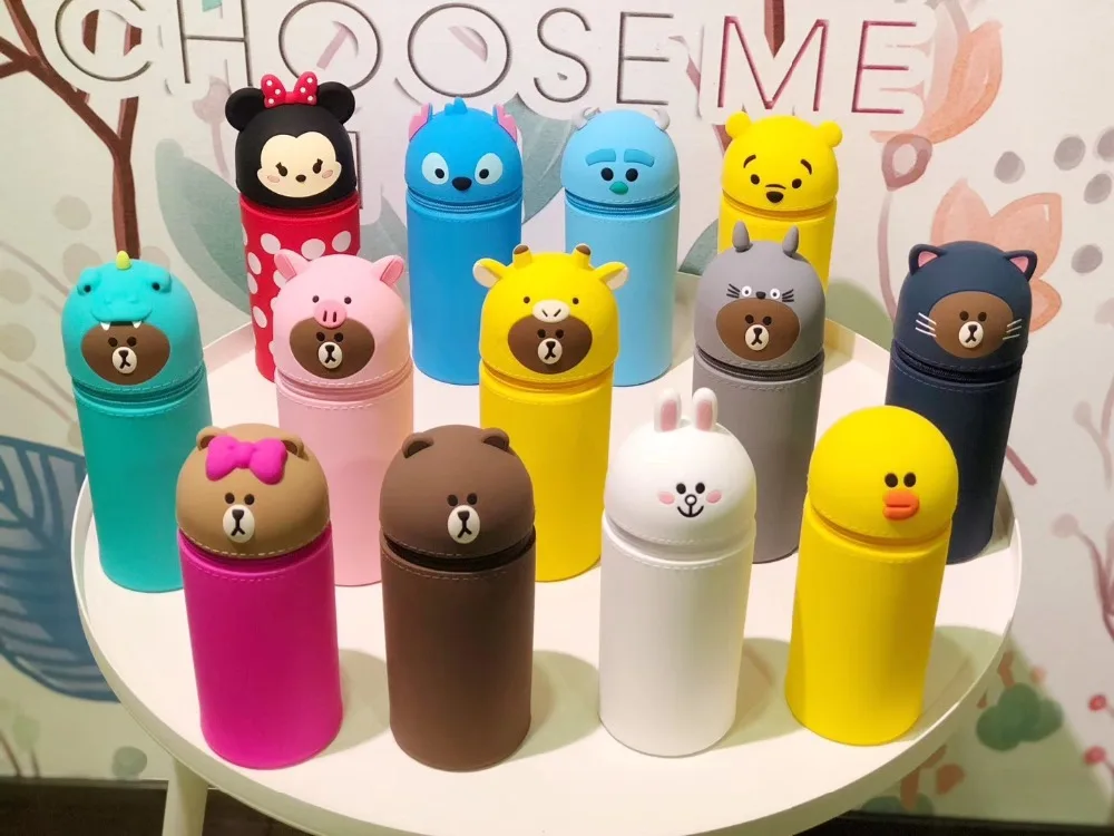 Pencil Case 3D Cartoon Cute Pen Telescopic Silicone Case Bag Multi-functional Stationery Pencil Bag
