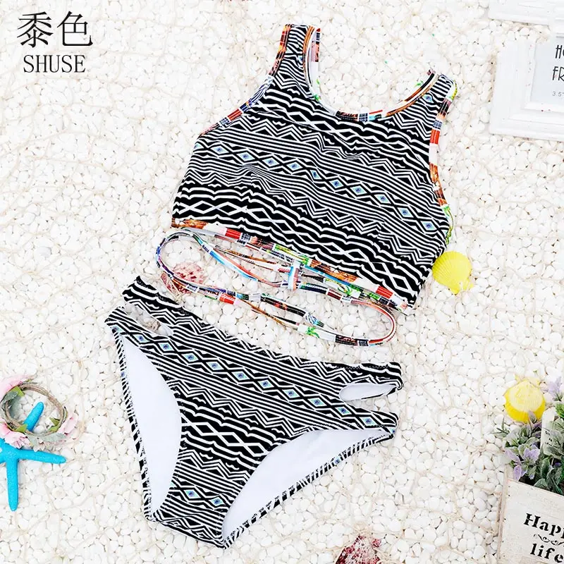 Кроп-топ бикини комплект Для женщин бинты Купальники Комплект из 2 предметов