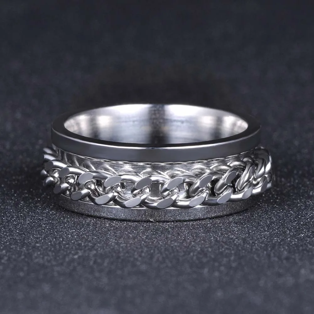 Hiphop/Rock Style White Gold Color Stainless Steel Rings For Women Men Jewelry Punk Twist Chain Ring Anillo R17146 | Украшения и