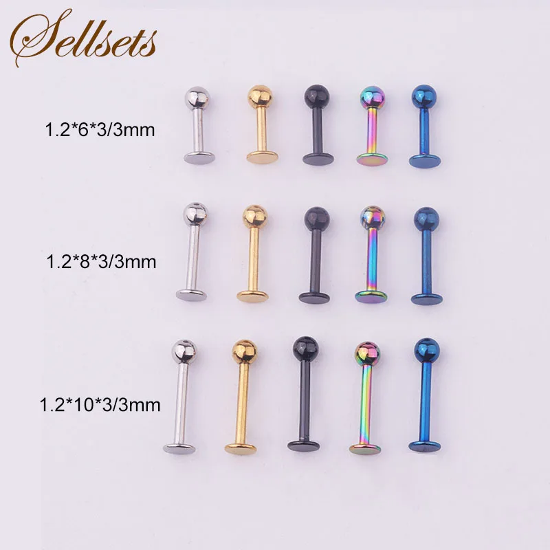 Sellsets 5 шт./лот 6/8/10 мм 16G хирургическая Сталь мяч Губная Серьга Стад губ пирсинг для пупка лепестка раковины вперед спиральный для хряща серьги