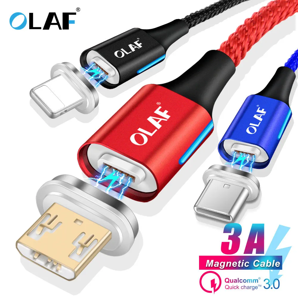 Магнитный USB кабель OLAF разъемы Type C Lightning Micro на выбор длина 1 2м|Кабели для