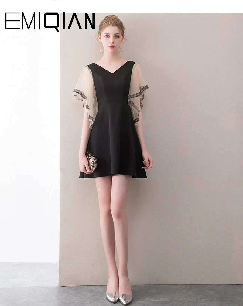 NEW Sexy V Neck Formal Prom Party Dress Above Knee Black Cocktail Dress
