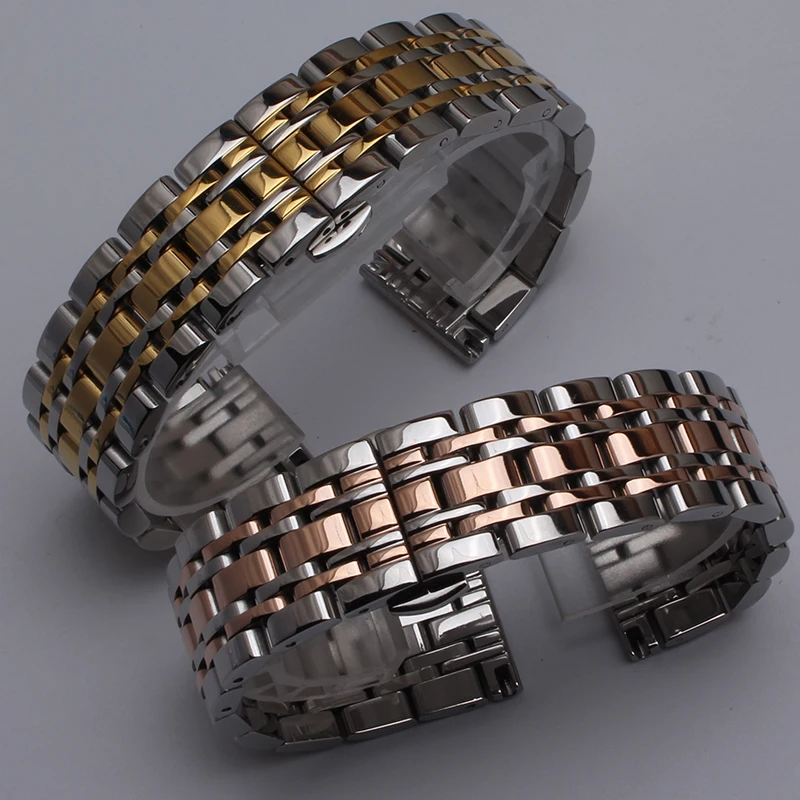 

Hot Watch Band Bracelet Silver With gold /rosegold Watchbands accessories for men womens Wristwatches band 14 16 18 20 22 23mm