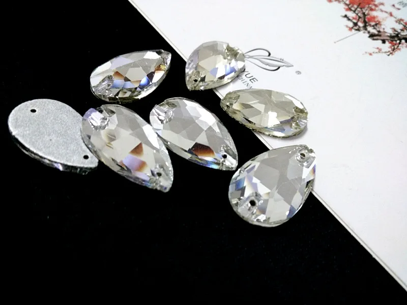 MRHUANG Shine!12pcs прозрачная капля Glass Стразы с отверстиями Пришивные туфли Кристальный