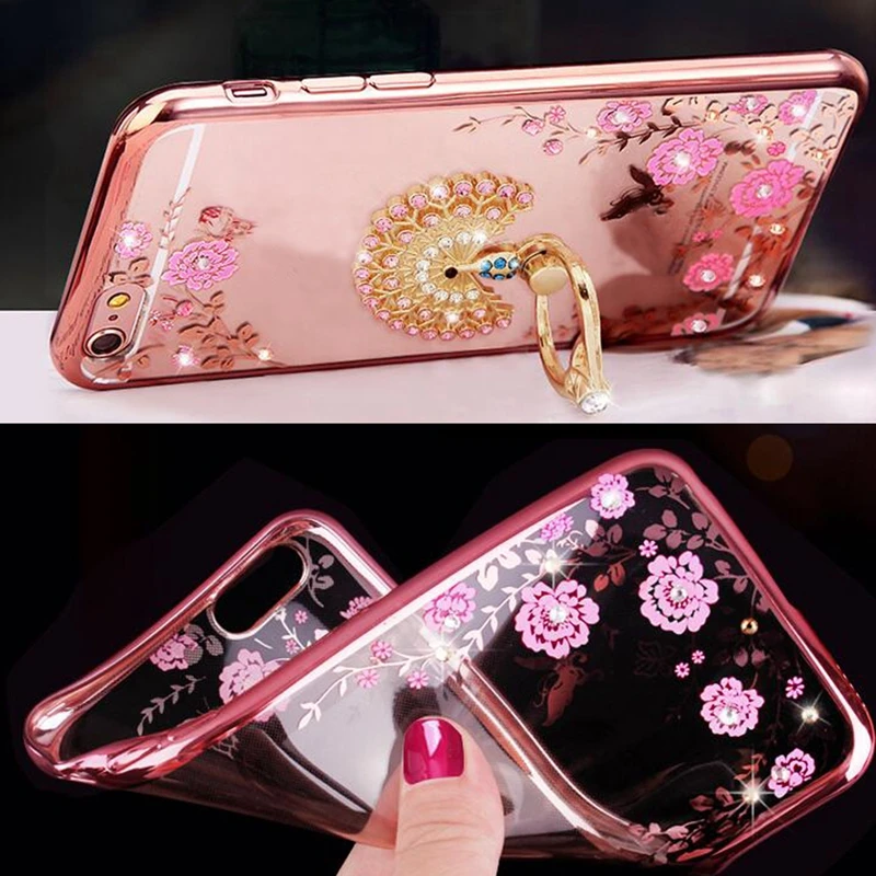 

Luxury Diamond Ring Flowers Silicone TPU Case For Huawei P8 P9 P10 P20 Lite Plus 2017 Honor 10 6A P Smart Mate 10 Pro Back Cover