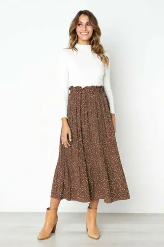 

Womens Boho Summer Casual High Waist Midi Skirts Pleated Beachwear Floral Long Skirt Female Ladies Streetwear 2019 NEW Arrival