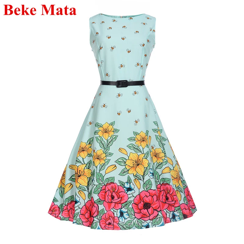 As Pictures BEKE MATA/платья для мамы и дочки; сезон весна; коллекция года; Семейный комплект с принтом в стиле ретро; одежда для мамы и дочки без рукавов; одежда для всей семьи - Цвет: As Pictures