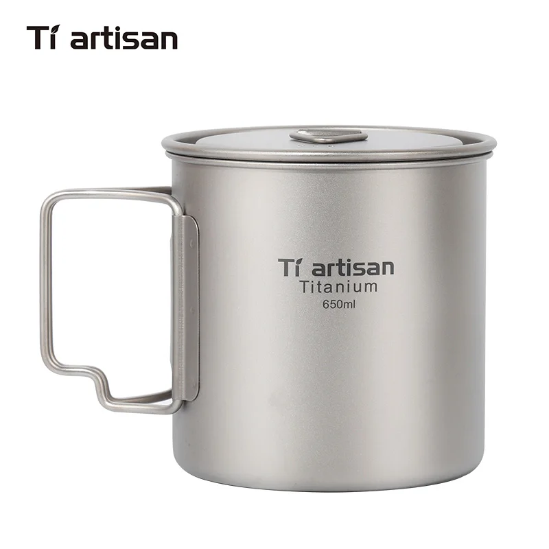 Tiartisan 650 мл горшок Открытый Кемпинг чистый титан Кружка со складной ручкой легкий