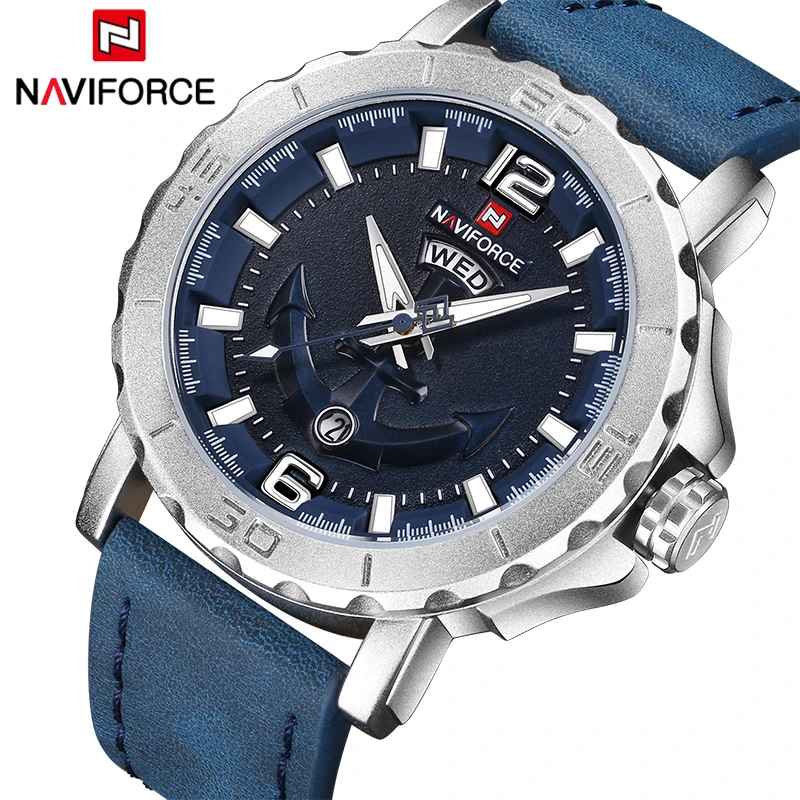NAVIFORCE Роскошные Брендовые мужские военные спортивные часы для мужчин кварцевые часы кожаные водонепроницаемые наручные часы relogio masculino 9122
