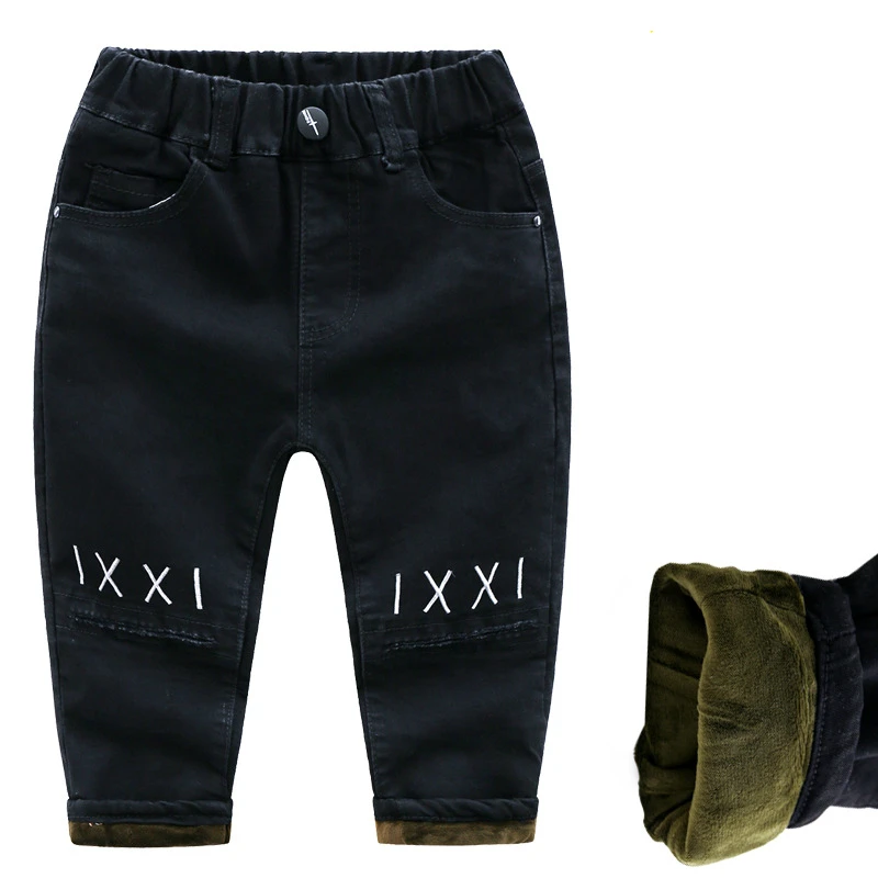 Детские рваные джинсы вельветовые и плотные теплые для мальчиков черные