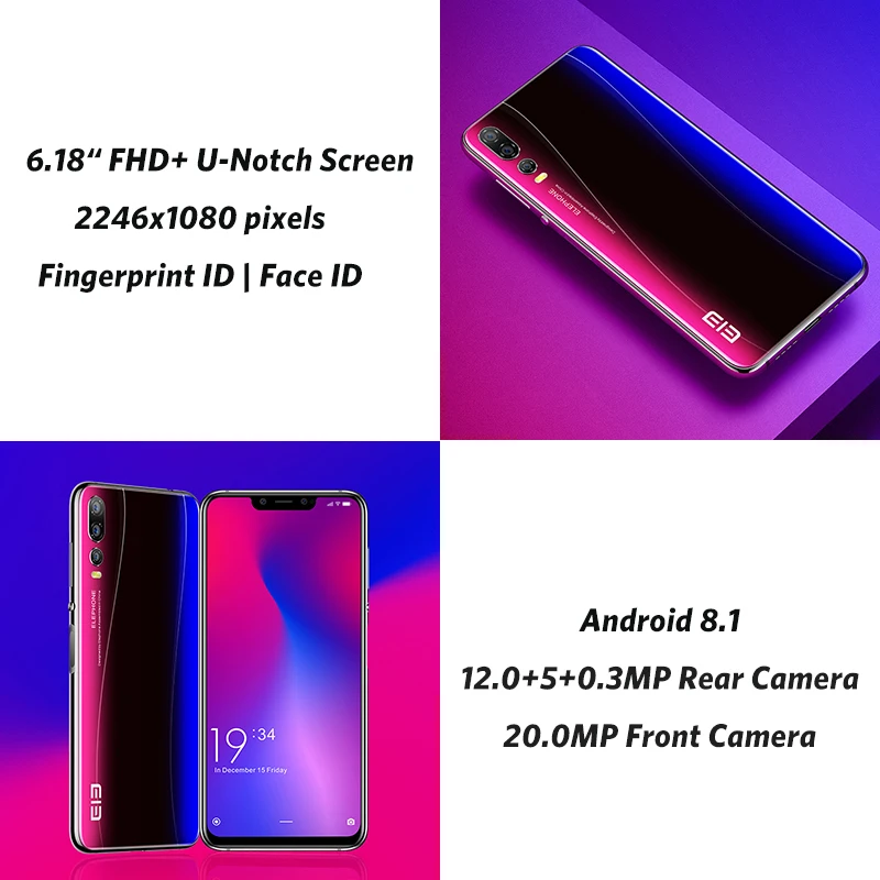 Elephone A5 6 18 &quot18 7: 9 4 Гб ОЗУ 64 ПЗУ P60 MT6771 четырехъядерный Android 8 1 12 Мп + 20 МП