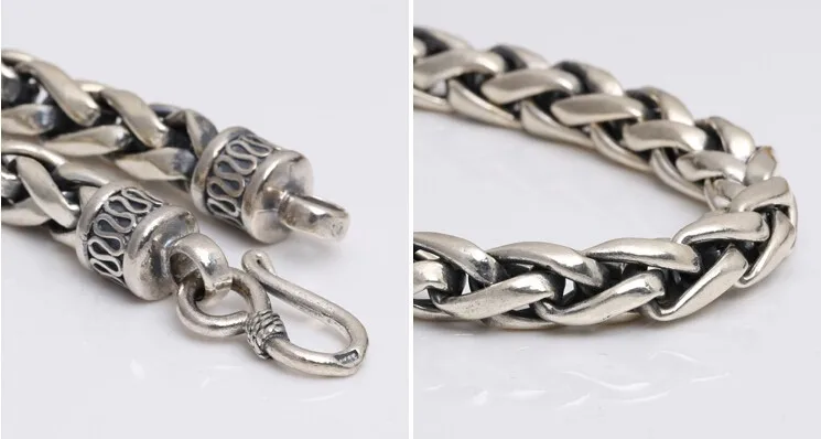 

8mm Handmade Thailand 925 Siilver Bracelet Vintage 925 Sterling Good Luck Bracelet Pure Silver Longevity Bracelet
