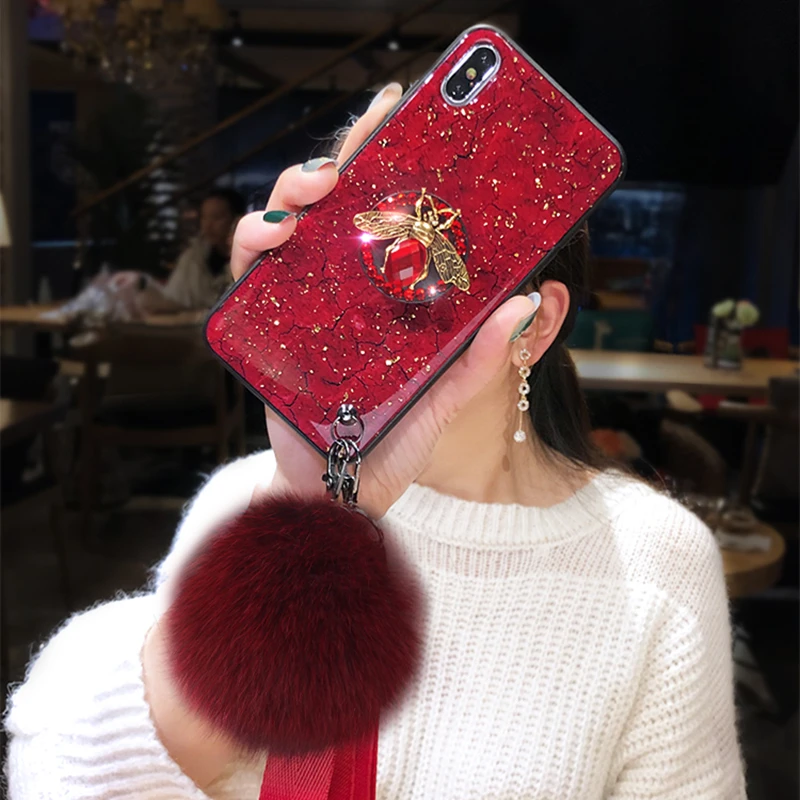 Элитный бренд Diamond пчела кронштейн Мрамор блеск силиконовый чехол для iPhone X XR XS макс 7 8 6 S plus для samsung S8 S9 S10 E Примечание