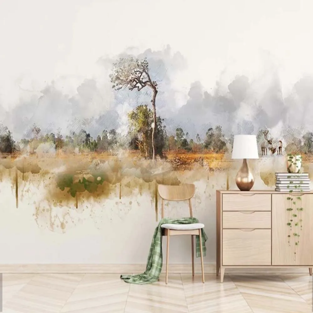 

European Modern 3D Abstract Tree ELK Animal Printed Photo Wallpapers Mural for TV Background Home Wall Decor Murals Customize