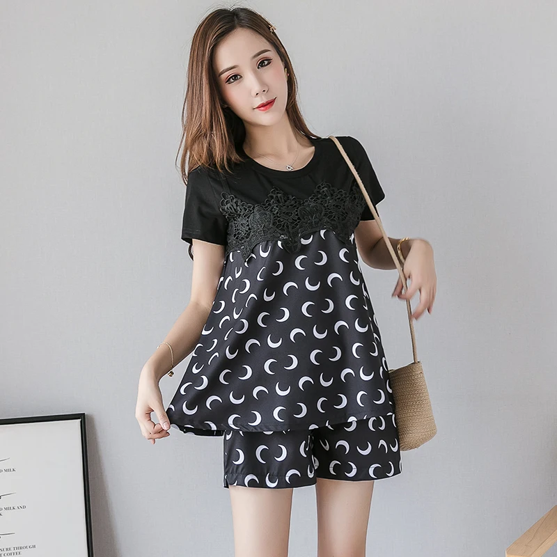 Pregnant Woman Summer Fashion Clothes Set Short Sleeve O-neck Cotton Patchwork Chiffon Floral Shirts+Belly Shorts Twinset Suits | Мать и