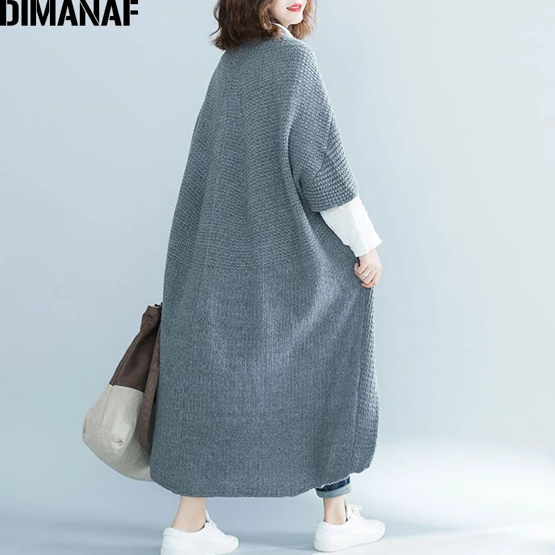 Женский длинный вязаный кардиган DIMANAF однотонный серый Свитер оверсайз