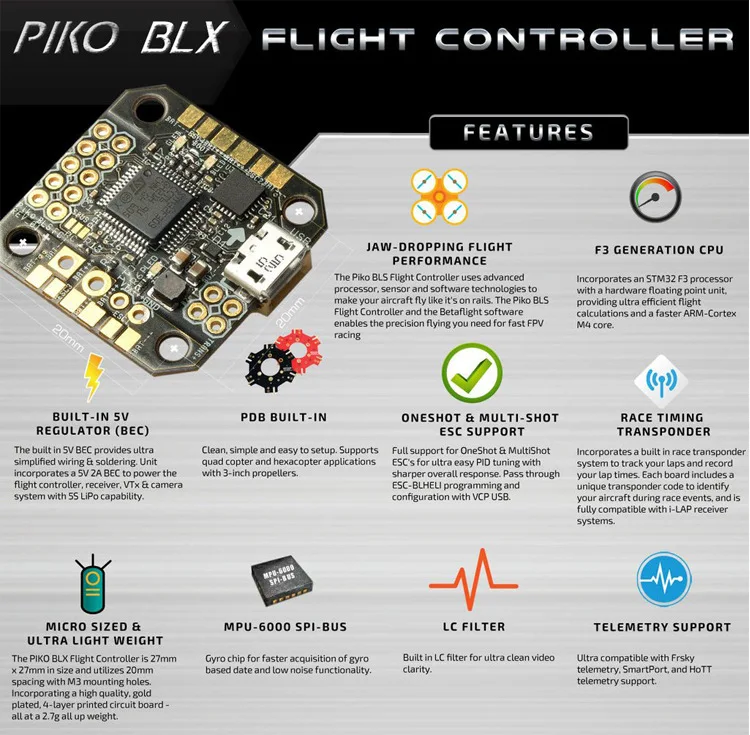 Контроллер полета PIKO BLX CleanFlight & BetaFlight Micro F3 встроенный звуковой сигнал PDB порт
