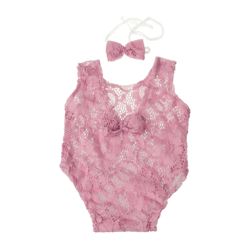 

Baby Deep V Bare Back Bowknot Bodysuit Lace Newborn Photography Props Baby Photo Props Infant Photo shoot Girls